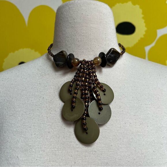 Chic Neutral Toned Handmade One of a Kind Vintage Beaded Dangly Choker Necklace - Picture 2 of 8